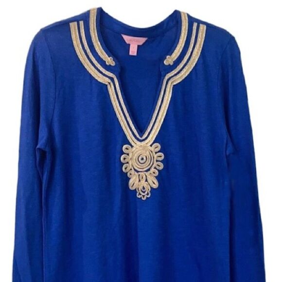 Lilly Pulitzer Royal Blue with Gold Accent Emerson TunicTop - Picture 14 of 16